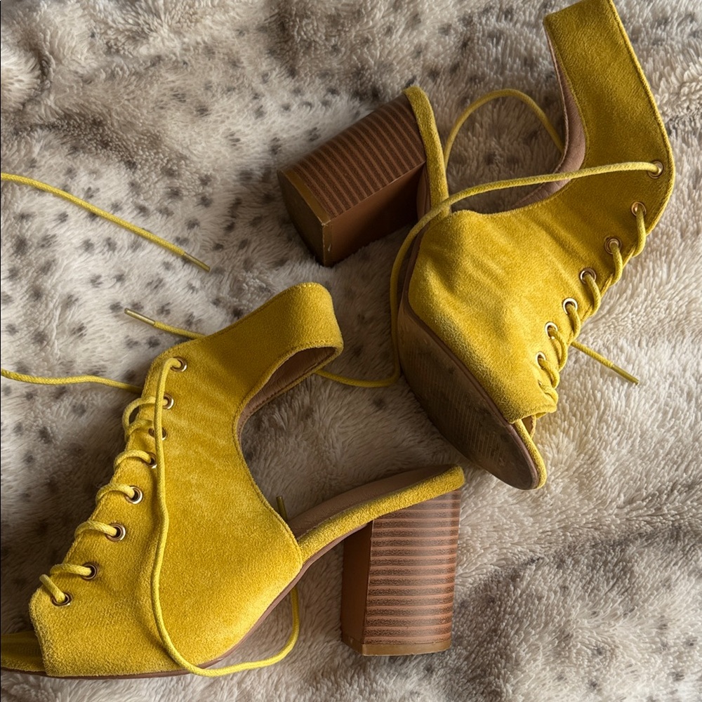 Vibrant Yellow Lace-Up Women's heels